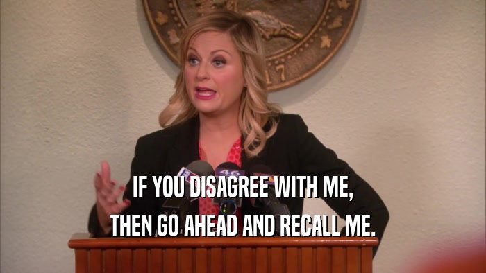 IF YOU DISAGREE WITH ME, THEN GO AHEAD AND RECALL ME. 