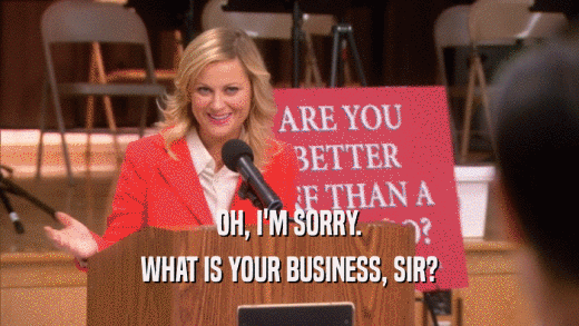 OH, I'M SORRY. WHAT IS YOUR BUSINESS, SIR? 