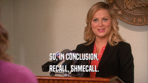 SO, IN CONCLUSION, RECALL, SHMECALL. 