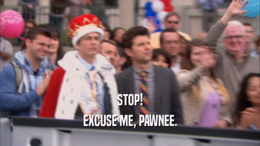 STOP! EXCUSE ME, PAWNEE. 