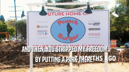 AND THEN, YOU STRIPPED MY FREEDOM BY PUTTING A PARK THERE. 