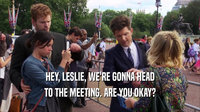 HEY, LESLIE, WE'RE GONNA HEAD TO THE MEETING. ARE YOU OKAY? 