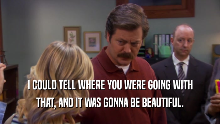 I COULD TELL WHERE YOU WERE GOING WITH THAT, AND IT WAS GONNA BE BEAUTIFUL. 