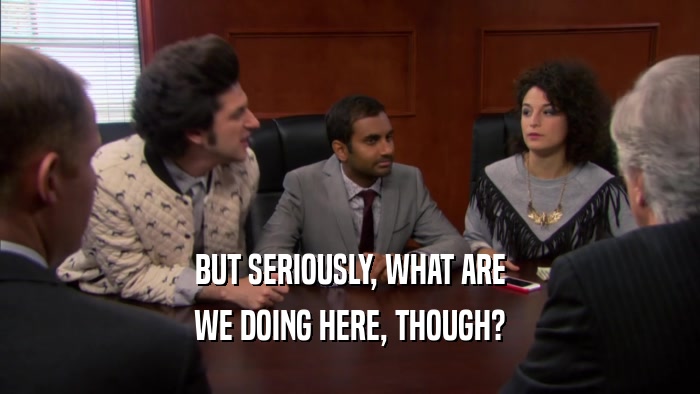 BUT SERIOUSLY, WHAT ARE WE DOING HERE, THOUGH? 