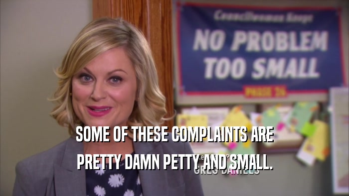 SOME OF THESE COMPLAINTS ARE PRETTY DAMN PETTY AND SMALL. 