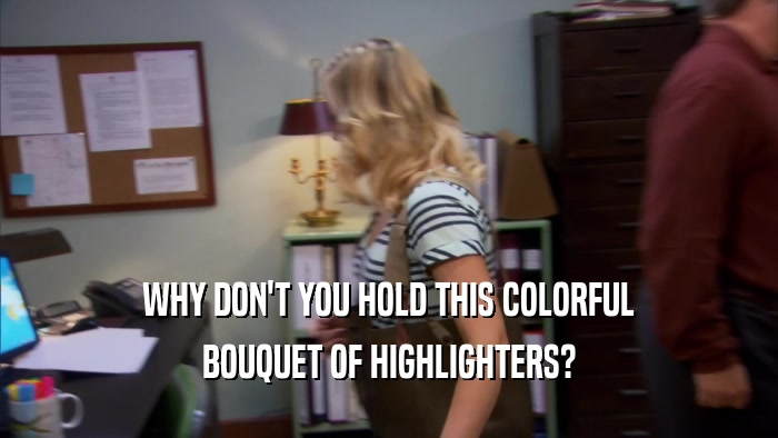 WHY DON'T YOU HOLD THIS COLORFUL
 BOUQUET OF HIGHLIGHTERS?
 