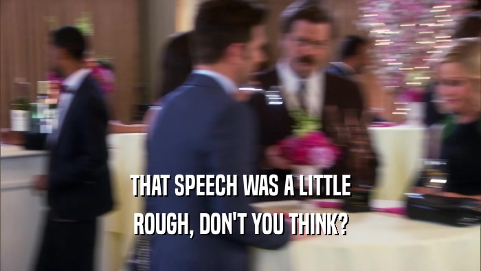 THAT SPEECH WAS A LITTLE ROUGH, DON'T YOU THINK? 