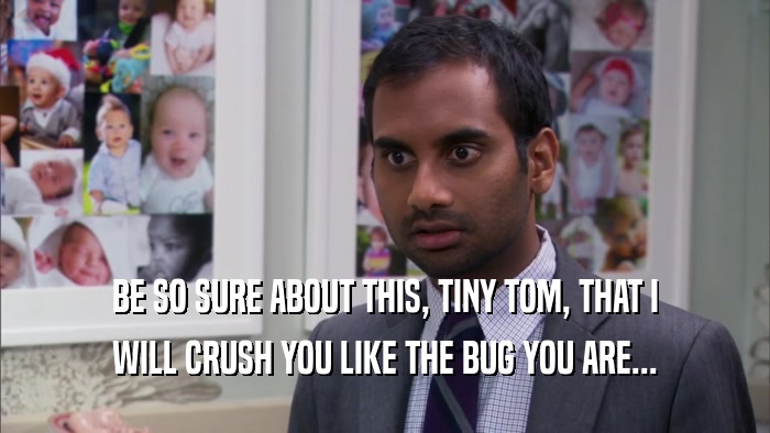 BE SO SURE ABOUT THIS, TINY TOM, THAT I WILL CRUSH YOU LIKE THE BUG YOU ARE... 
