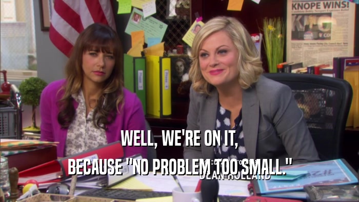 WELL, WE'RE ON IT, BECAUSE 