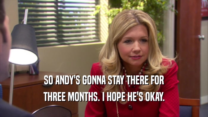 SO ANDY'S GONNA STAY THERE FOR THREE MONTHS. I HOPE HE'S OKAY. 