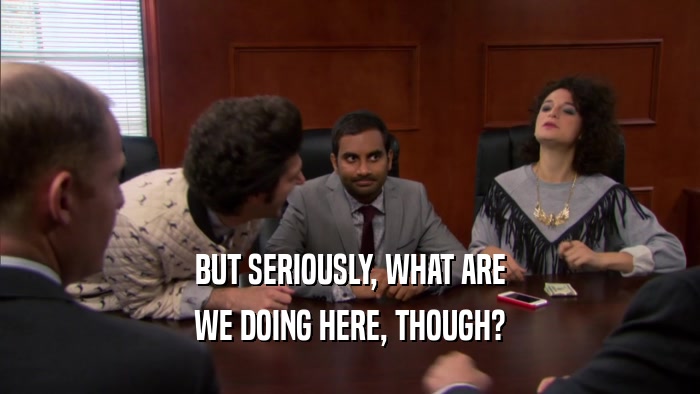 BUT SERIOUSLY, WHAT ARE WE DOING HERE, THOUGH? 
