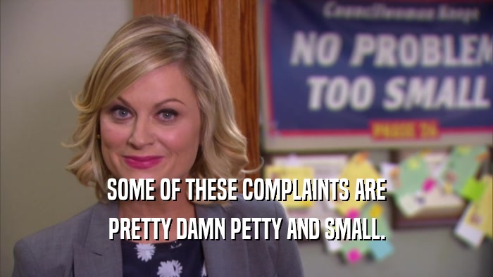 SOME OF THESE COMPLAINTS ARE PRETTY DAMN PETTY AND SMALL. 
