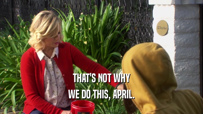 THAT'S NOT WHY WE DO THIS, APRIL. 
