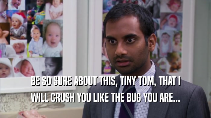 BE SO SURE ABOUT THIS, TINY TOM, THAT I WILL CRUSH YOU LIKE THE BUG YOU ARE... 