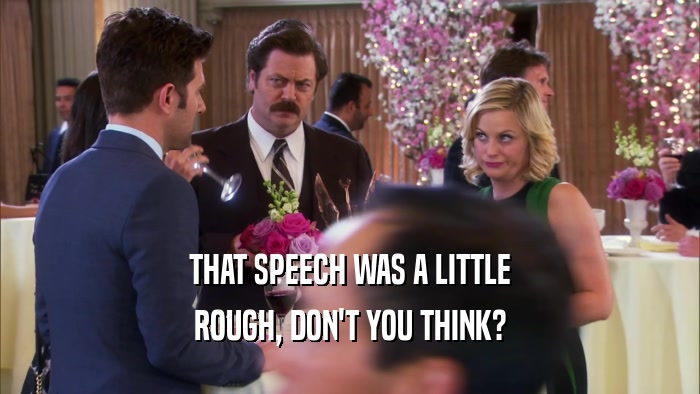 THAT SPEECH WAS A LITTLE ROUGH, DON'T YOU THINK? 