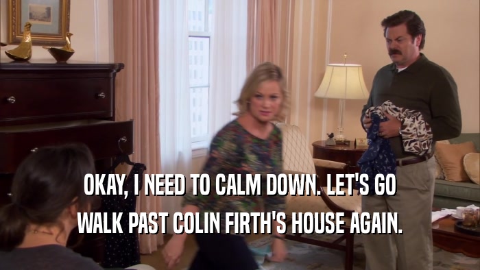 OKAY, I NEED TO CALM DOWN. LET'S GO WALK PAST COLIN FIRTH'S HOUSE AGAIN. 