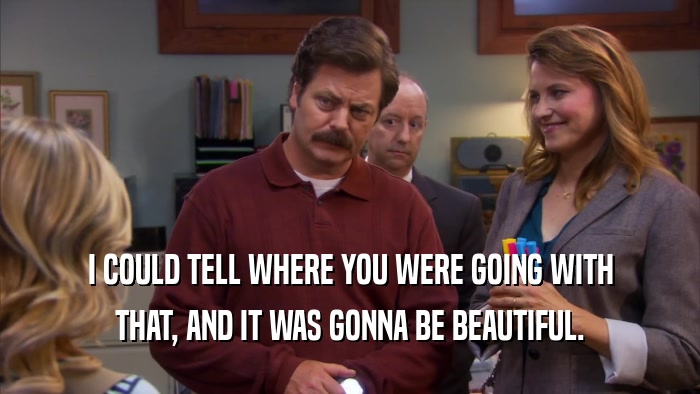 I COULD TELL WHERE YOU WERE GOING WITH THAT, AND IT WAS GONNA BE BEAUTIFUL. 