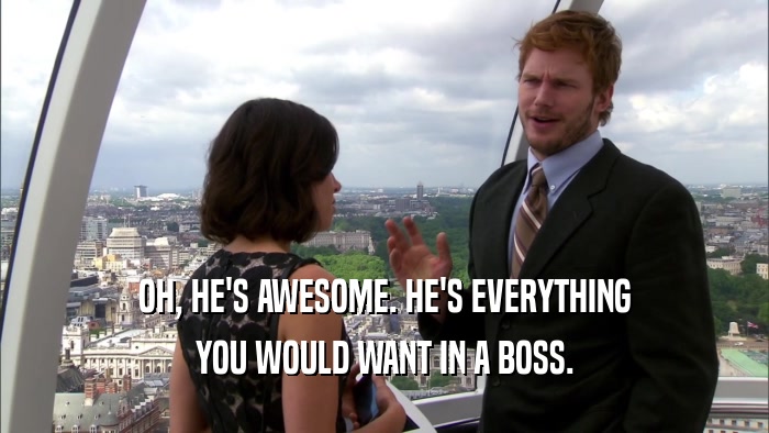 OH, HE'S AWESOME. HE'S EVERYTHING YOU WOULD WANT IN A BOSS. 