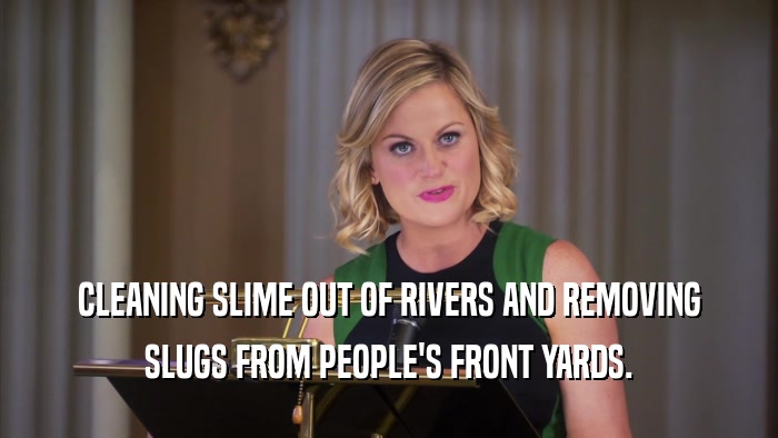 CLEANING SLIME OUT OF RIVERS AND REMOVING SLUGS FROM PEOPLE'S FRONT YARDS. 
