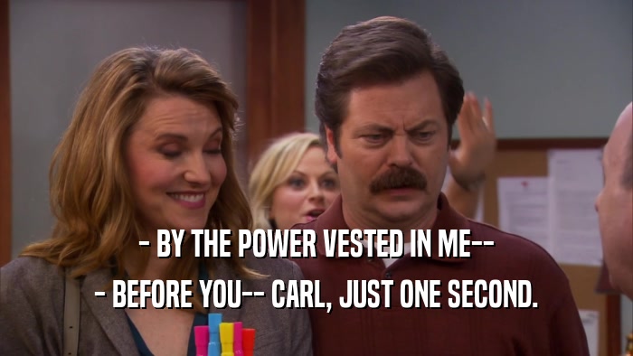 - BY THE POWER VESTED IN ME-- - BEFORE YOU-- CARL, JUST ONE SECOND. 