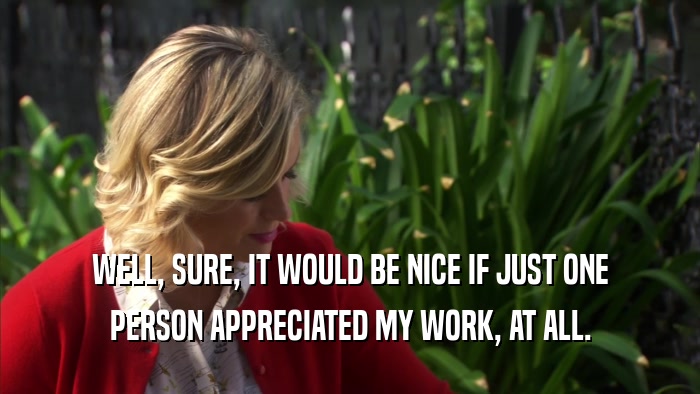 WELL, SURE, IT WOULD BE NICE IF JUST ONE PERSON APPRECIATED MY WORK, AT ALL. 