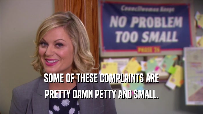 SOME OF THESE COMPLAINTS ARE PRETTY DAMN PETTY AND SMALL. 