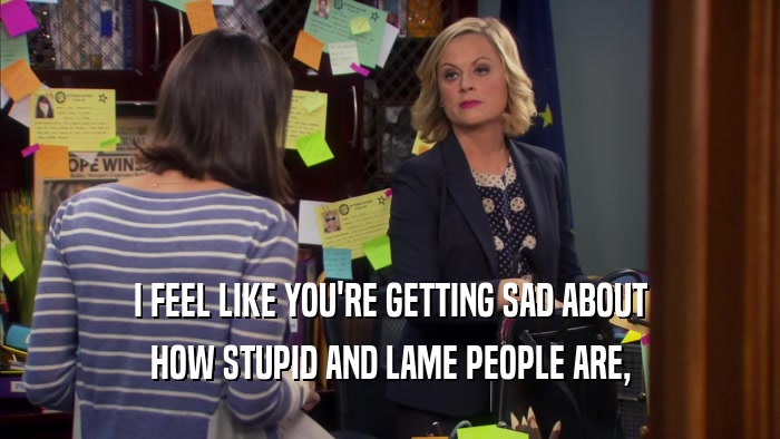 I FEEL LIKE YOU'RE GETTING SAD ABOUT HOW STUPID AND LAME PEOPLE ARE, 