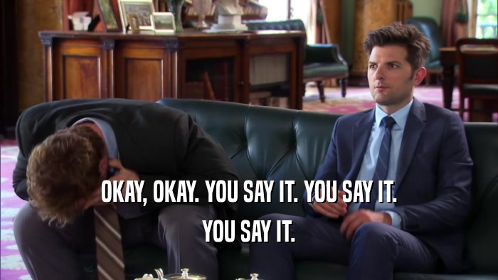 OKAY, OKAY. YOU SAY IT. YOU SAY IT. YOU SAY IT. 