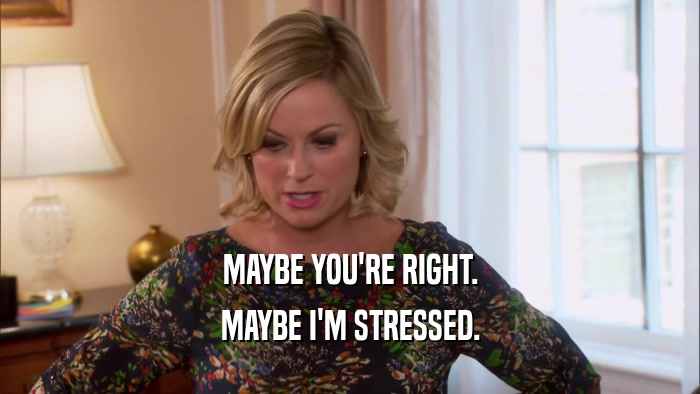 MAYBE YOU'RE RIGHT. MAYBE I'M STRESSED. 