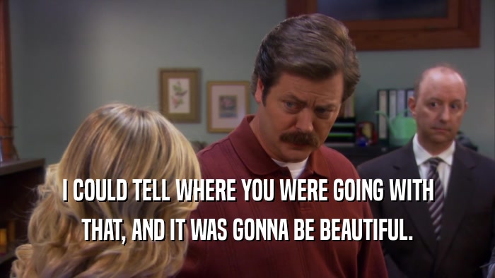 I COULD TELL WHERE YOU WERE GOING WITH THAT, AND IT WAS GONNA BE BEAUTIFUL. 