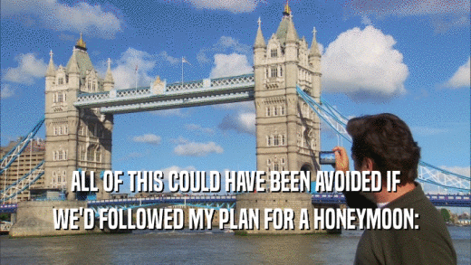 ALL OF THIS COULD HAVE BEEN AVOIDED IF WE'D FOLLOWED MY PLAN FOR A HONEYMOON: 