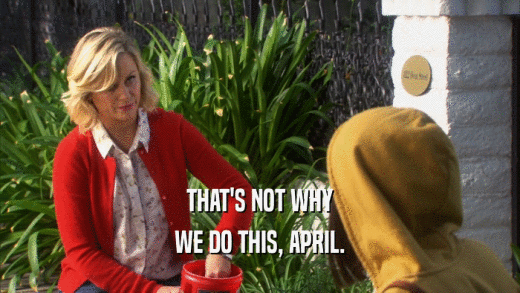 THAT'S NOT WHY WE DO THIS, APRIL. 