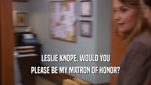 LESLIE KNOPE, WOULD YOU PLEASE BE MY MATRON OF HONOR? 