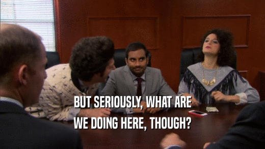 BUT SERIOUSLY, WHAT ARE WE DOING HERE, THOUGH? 
