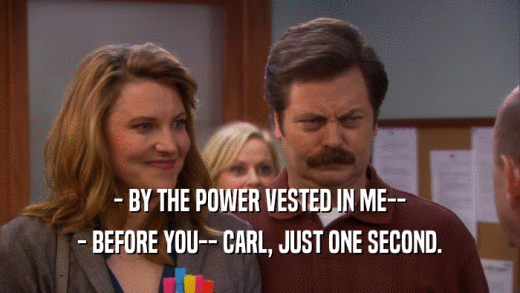 - BY THE POWER VESTED IN ME-- - BEFORE YOU-- CARL, JUST ONE SECOND. 