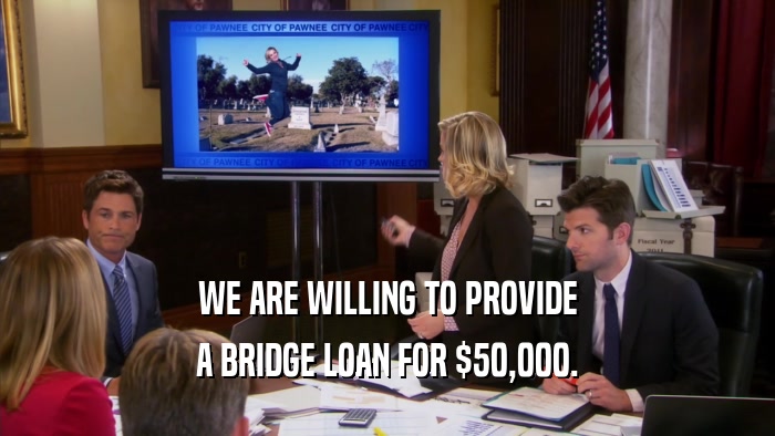 WE ARE WILLING TO PROVIDE A BRIDGE LOAN FOR $50,000. 