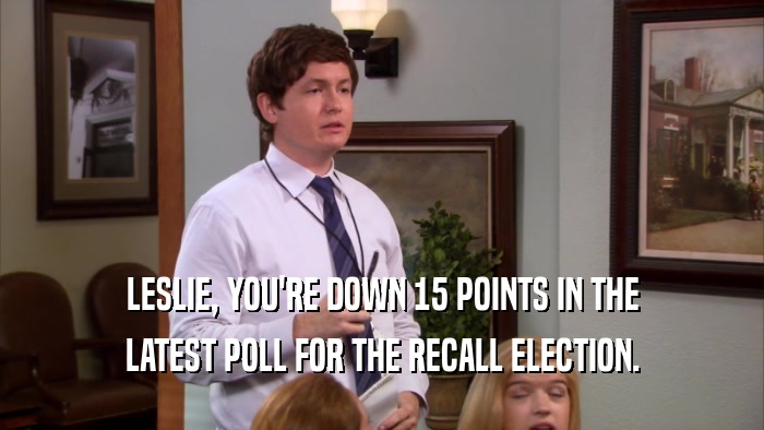 LESLIE, YOU'RE DOWN 15 POINTS IN THE LATEST POLL FOR THE RECALL ELECTION. 