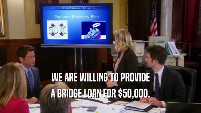 WE ARE WILLING TO PROVIDE A BRIDGE LOAN FOR $50,000. 