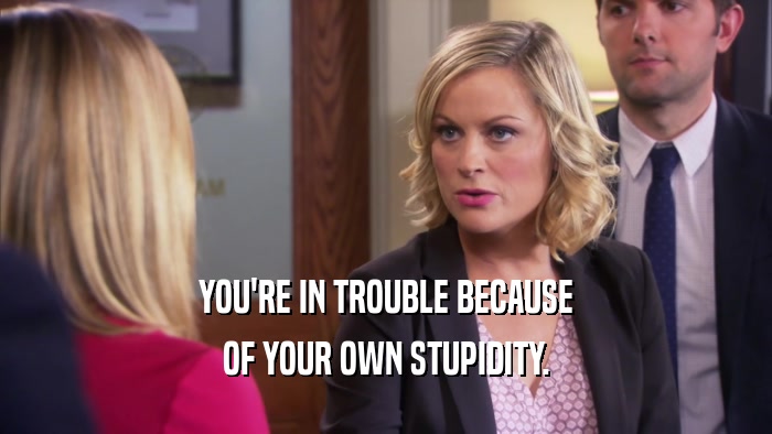 YOU'RE IN TROUBLE BECAUSE OF YOUR OWN STUPIDITY. 