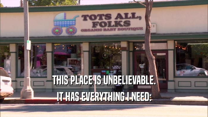 THIS PLACE IS UNBELIEVABLE. IT HAS EVERYTHING I NEED: 