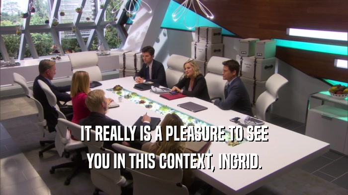 IT REALLY IS A PLEASURE TO SEE YOU IN THIS CONTEXT, INGRID. 