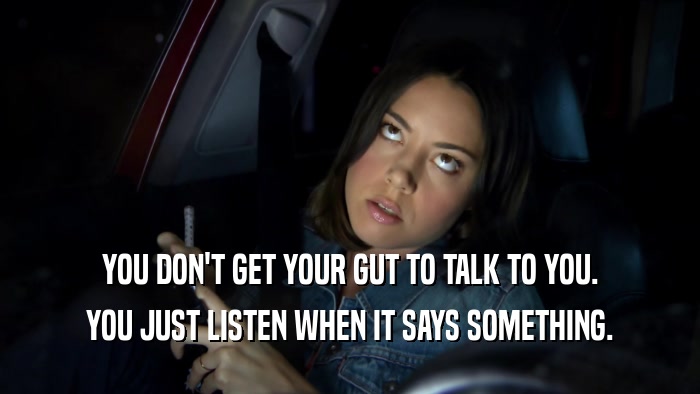 YOU DON'T GET YOUR GUT TO TALK TO YOU. YOU JUST LISTEN WHEN IT SAYS SOMETHING. 