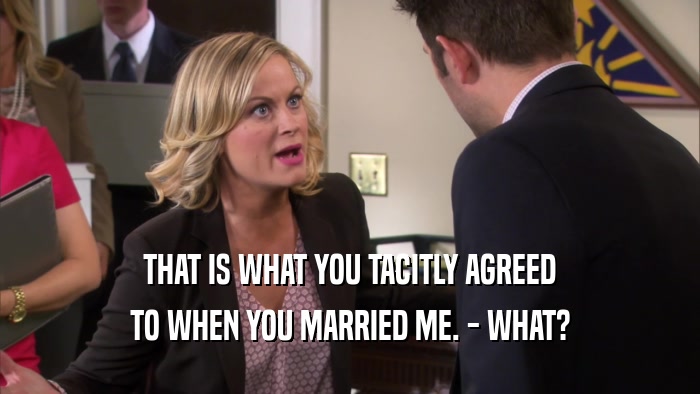 THAT IS WHAT YOU TACITLY AGREED TO WHEN YOU MARRIED ME. - WHAT? 