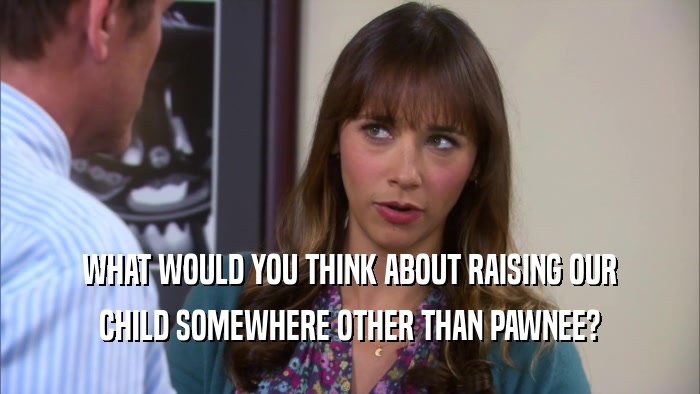 WHAT WOULD YOU THINK ABOUT RAISING OUR CHILD SOMEWHERE OTHER THAN PAWNEE? 
