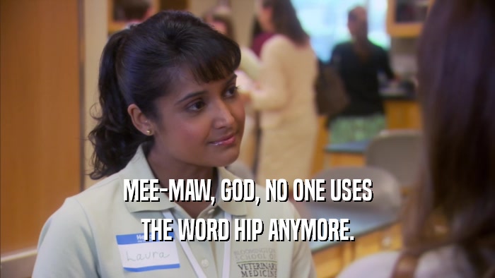 MEE-MAW, GOD, NO ONE USES THE WORD HIP ANYMORE. 