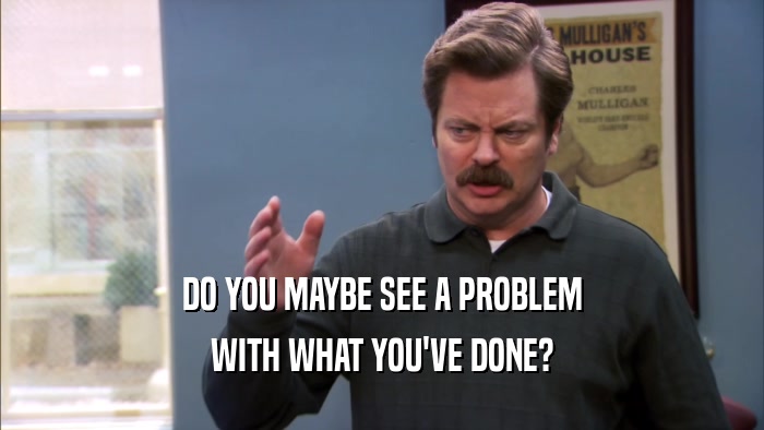 DO YOU MAYBE SEE A PROBLEM WITH WHAT YOU'VE DONE? 