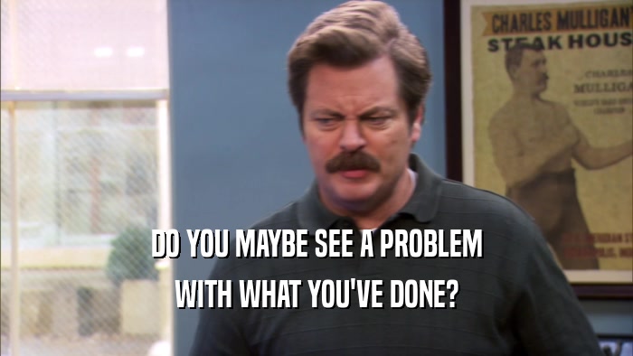 DO YOU MAYBE SEE A PROBLEM WITH WHAT YOU'VE DONE? 