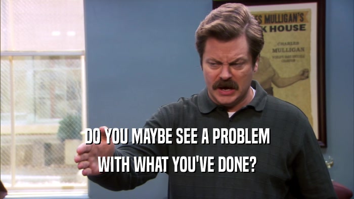 DO YOU MAYBE SEE A PROBLEM WITH WHAT YOU'VE DONE? 