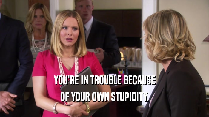 YOU'RE IN TROUBLE BECAUSE OF YOUR OWN STUPIDITY. 