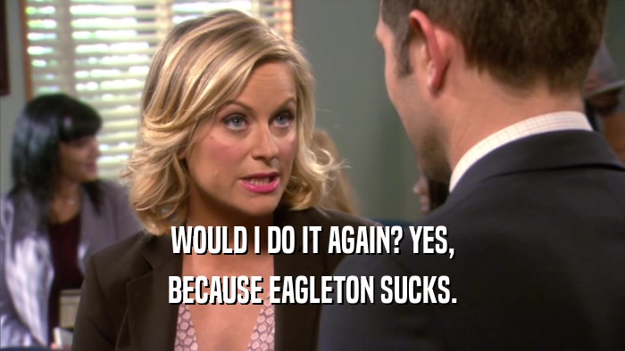 WOULD I DO IT AGAIN? YES, BECAUSE EAGLETON SUCKS. 